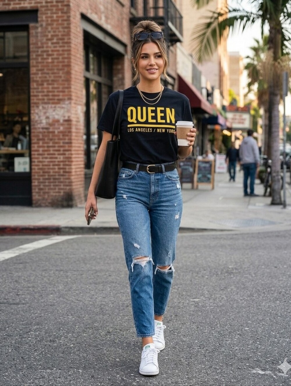 Fashion Nova Queen Los Angeles New York Graphic Tee Black Yellow Size M